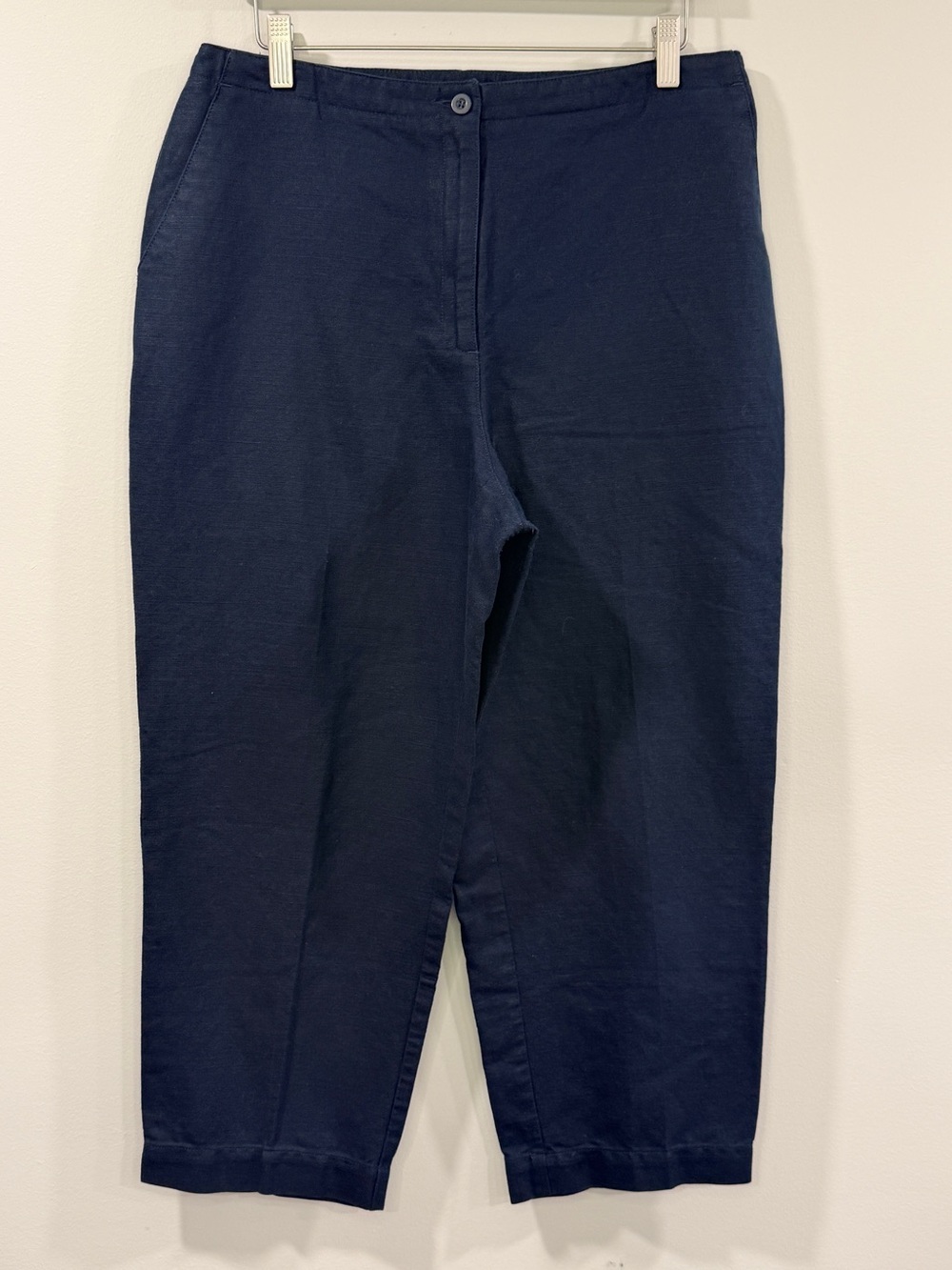 Liz Claiborne Womens Navy Straight-Leg Linen Blend Chinos Size 14